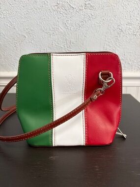 Italian Tricolore Leather Crossbody Bag - Green White Red